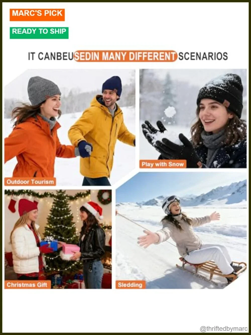 Winter Warm Beanie Hat Touchscreen Gloves Set with Fleece Lining